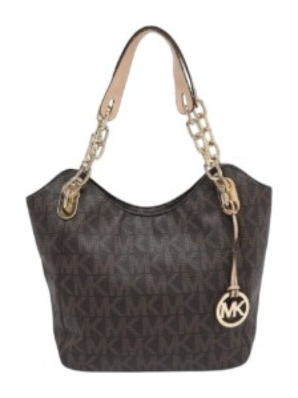 Michael Kors Brown Logo-Print Shoulder Bag with Gold Hardware